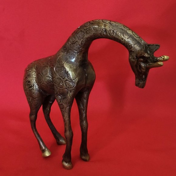 Vintage Solid Brass Giraffe Statue 8"